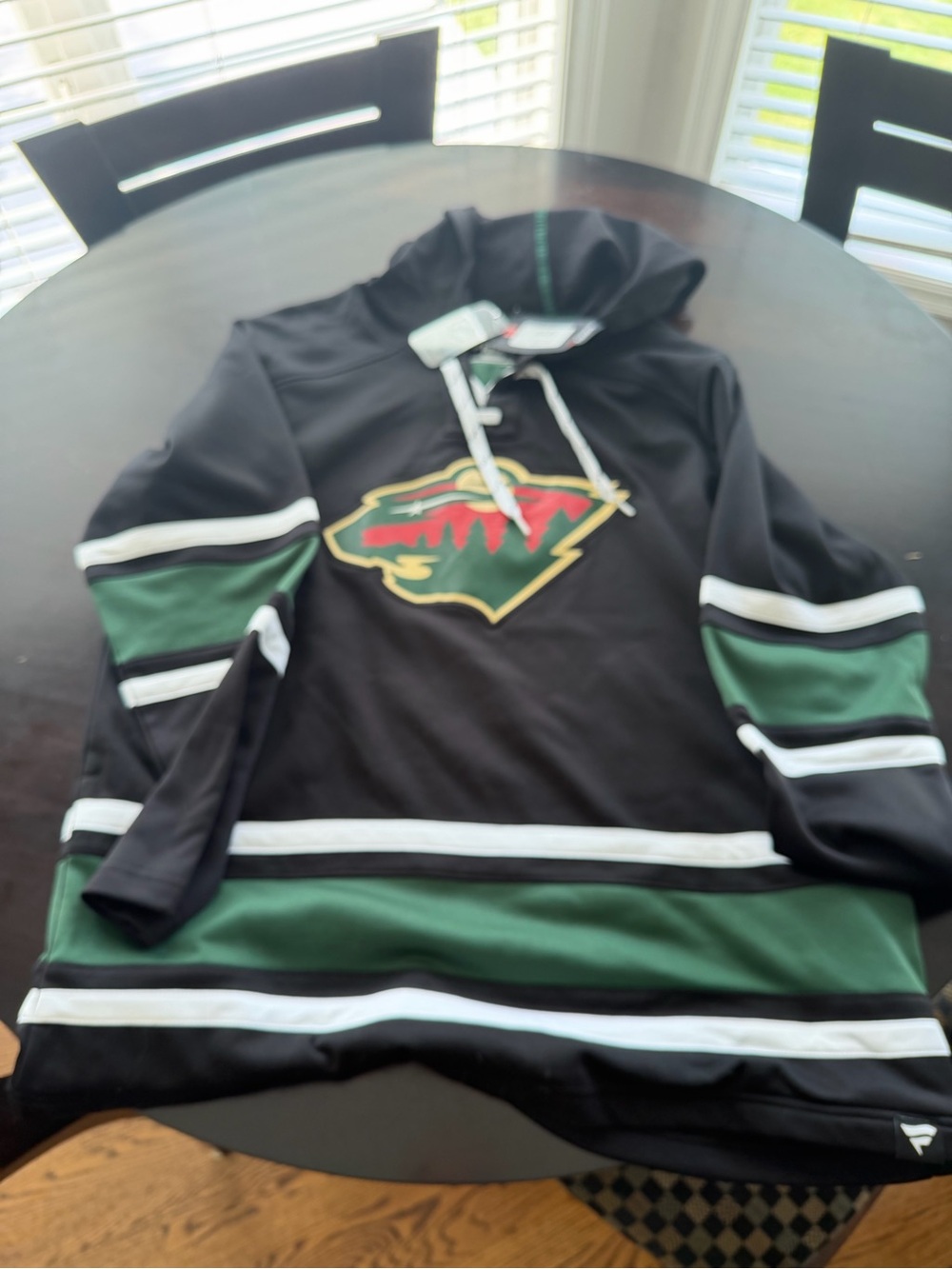 Fanatics Black Hoodie Sweater with Green and White Stripes